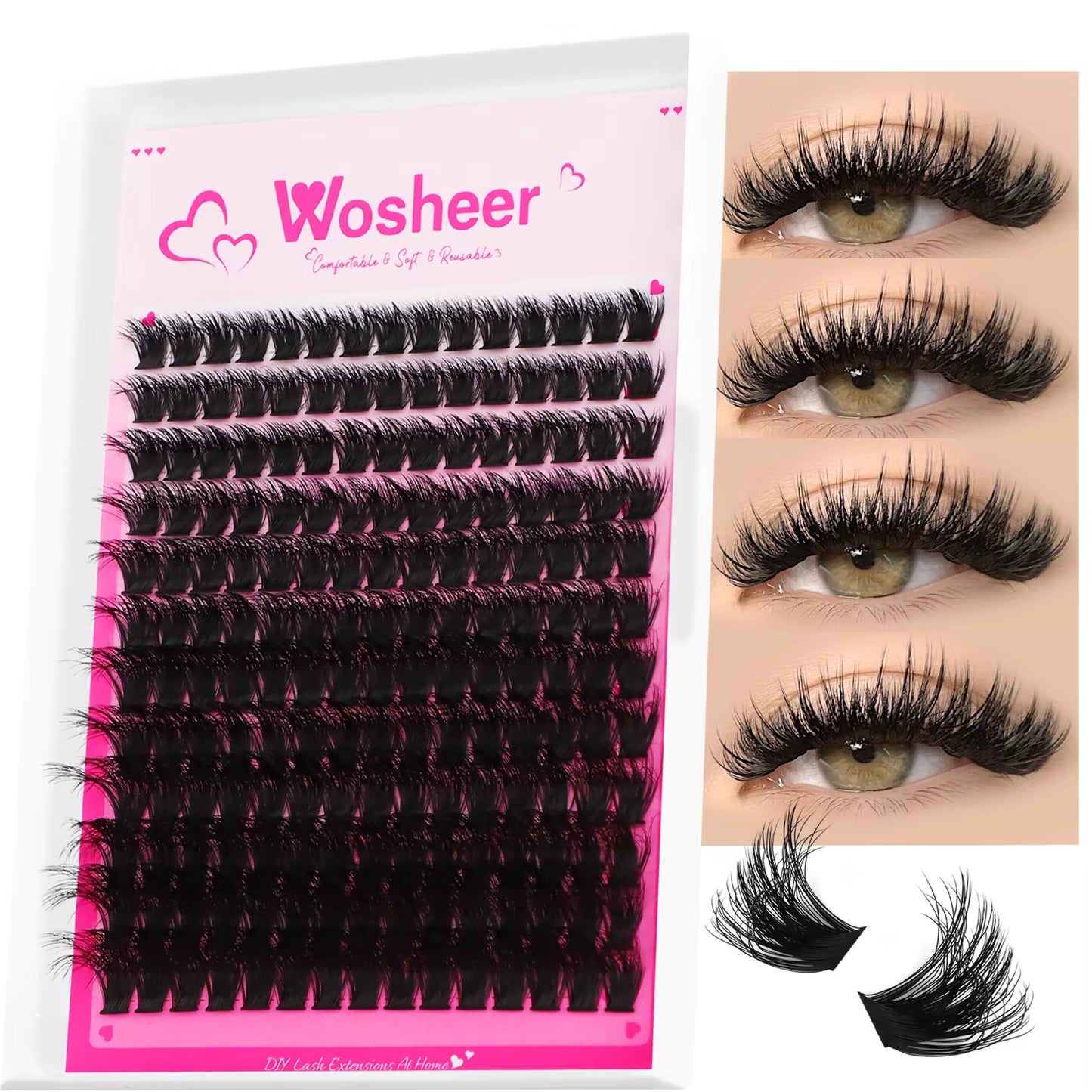 Eyelash Clusters Kit Thick Individual Lashes Lash Bond and Seal and Remover Faux Mink Lashes Eyelash Extension DIY