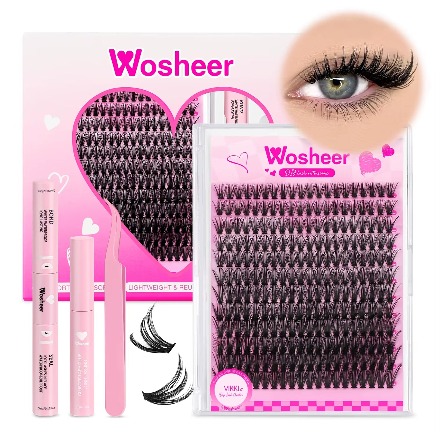 Eyelash Clusters Kit Thick Individual Lashes Lash Bond and Seal and Remover Faux Mink Lashes Eyelash Extension DIY