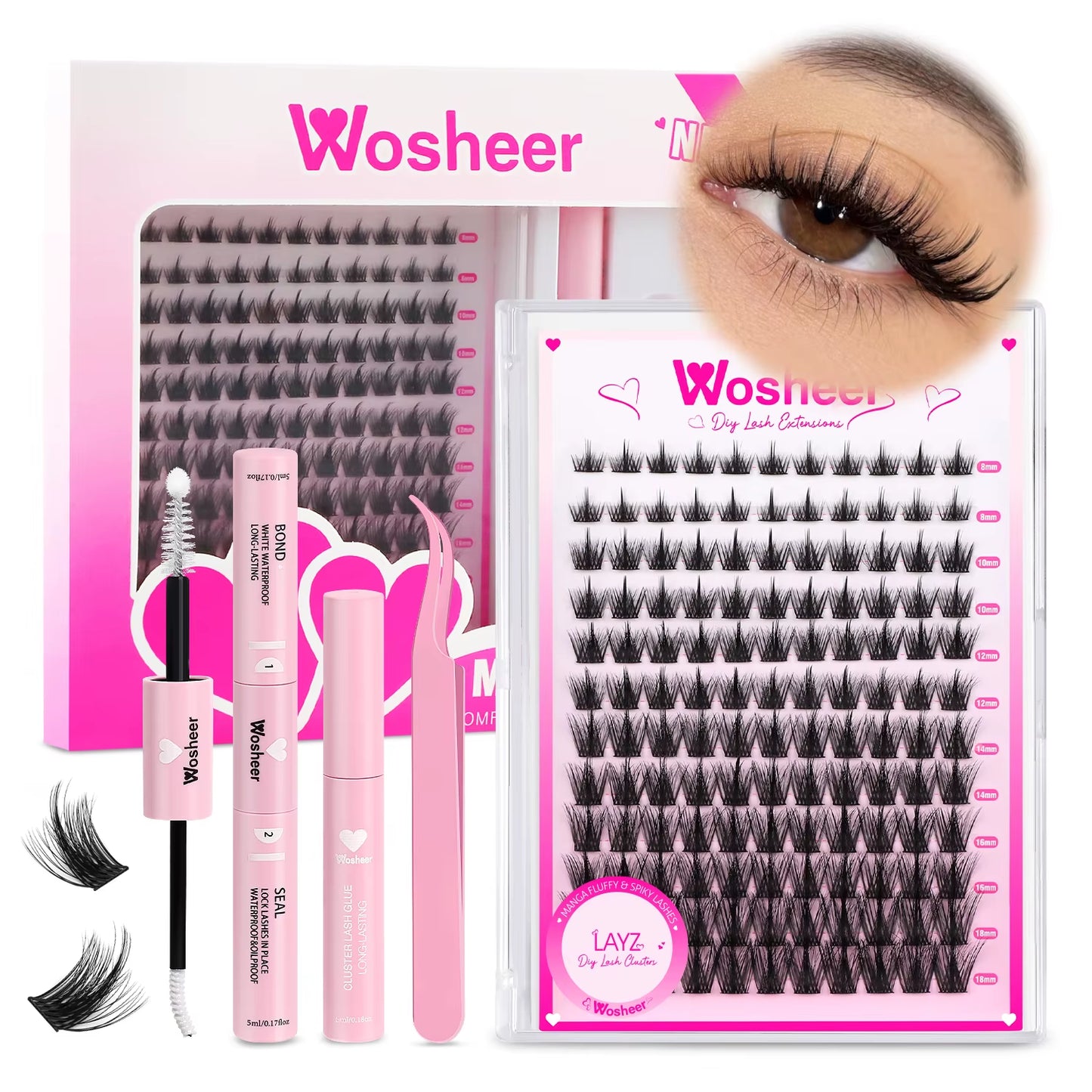Eyelash Clusters Kit Thick Individual Lashes Lash Bond and Seal and Remover Faux Mink Lashes Eyelash Extension DIY