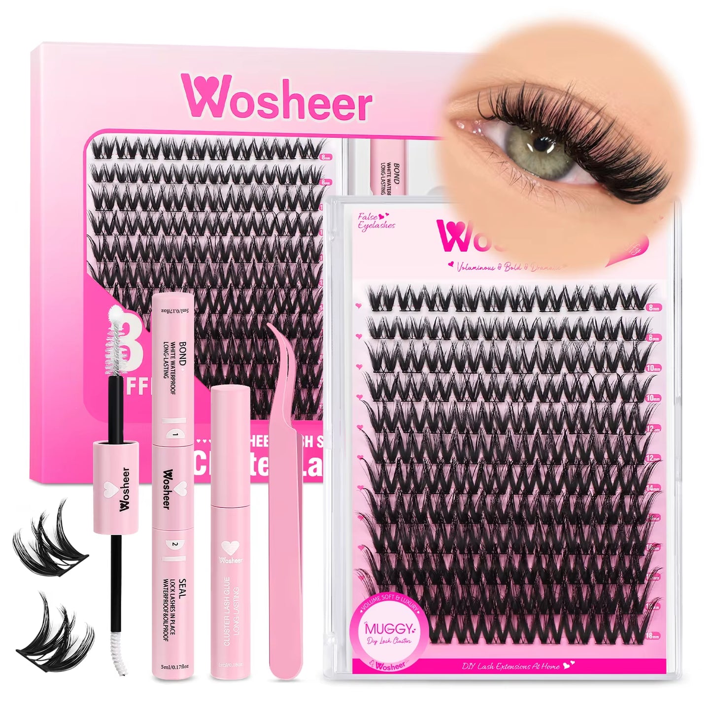 Eyelash Clusters Kit Thick Individual Lashes Lash Bond and Seal and Remover Faux Mink Lashes Eyelash Extension DIY