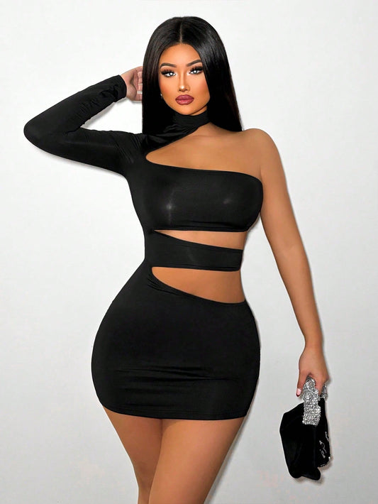 Sirith Women'S One Shoulder Long Sleeve Hollow Out Dress Fall Cloth for Women
