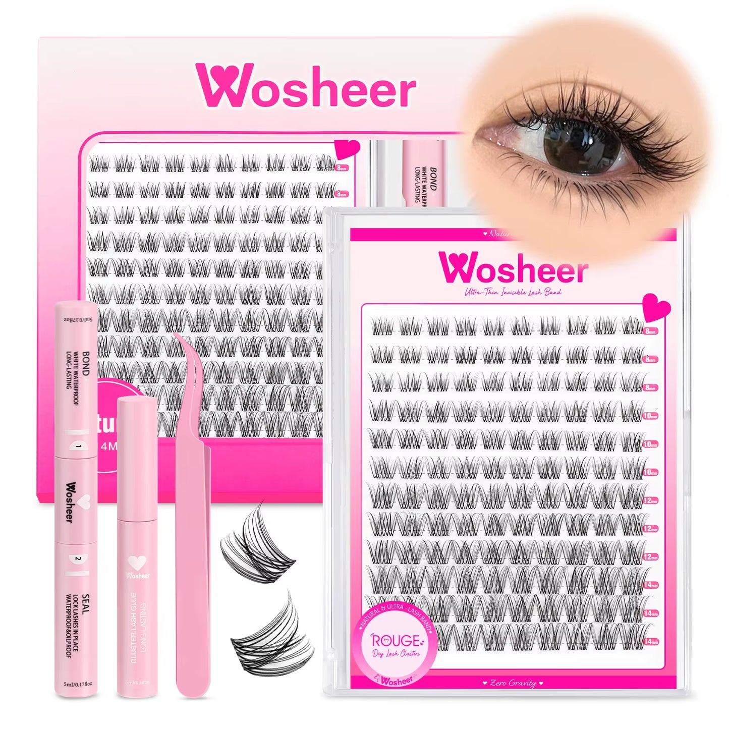 Eyelash Clusters Kit Thick Individual Lashes Lash Bond and Seal and Remover Faux Mink Lashes Eyelash Extension DIY