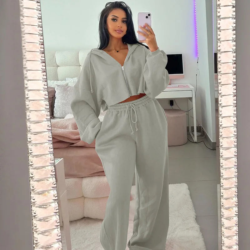 Hooded 2 Piece Cropped Wide Leg Set