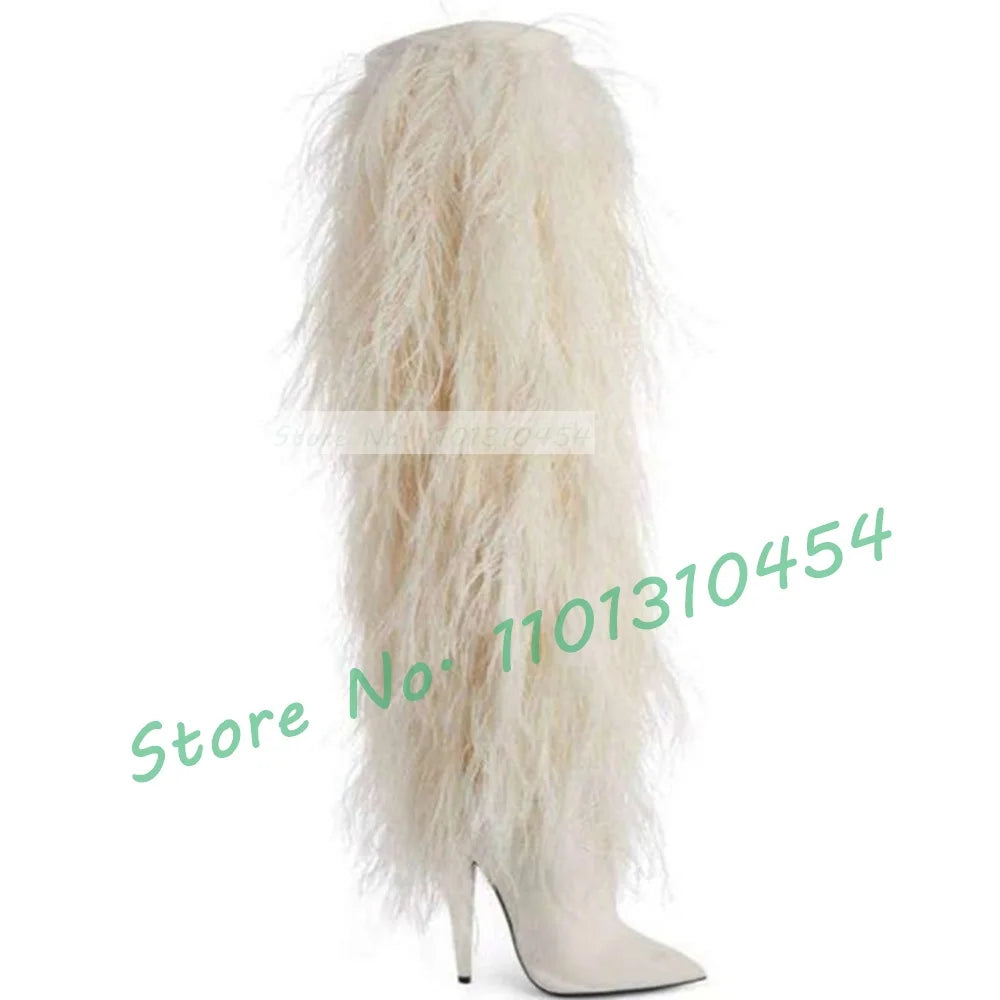 Black Fur Knee-length Boots