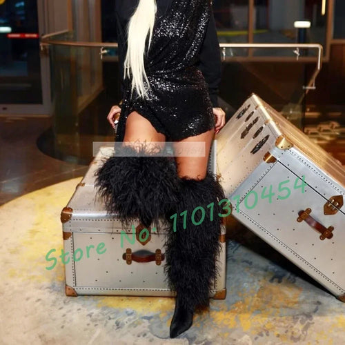 Black Fur Knee-length Boots