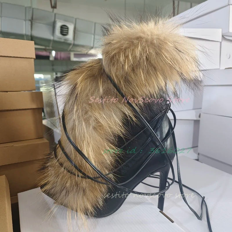 Pointed Toe Fur Mid Calf Boots