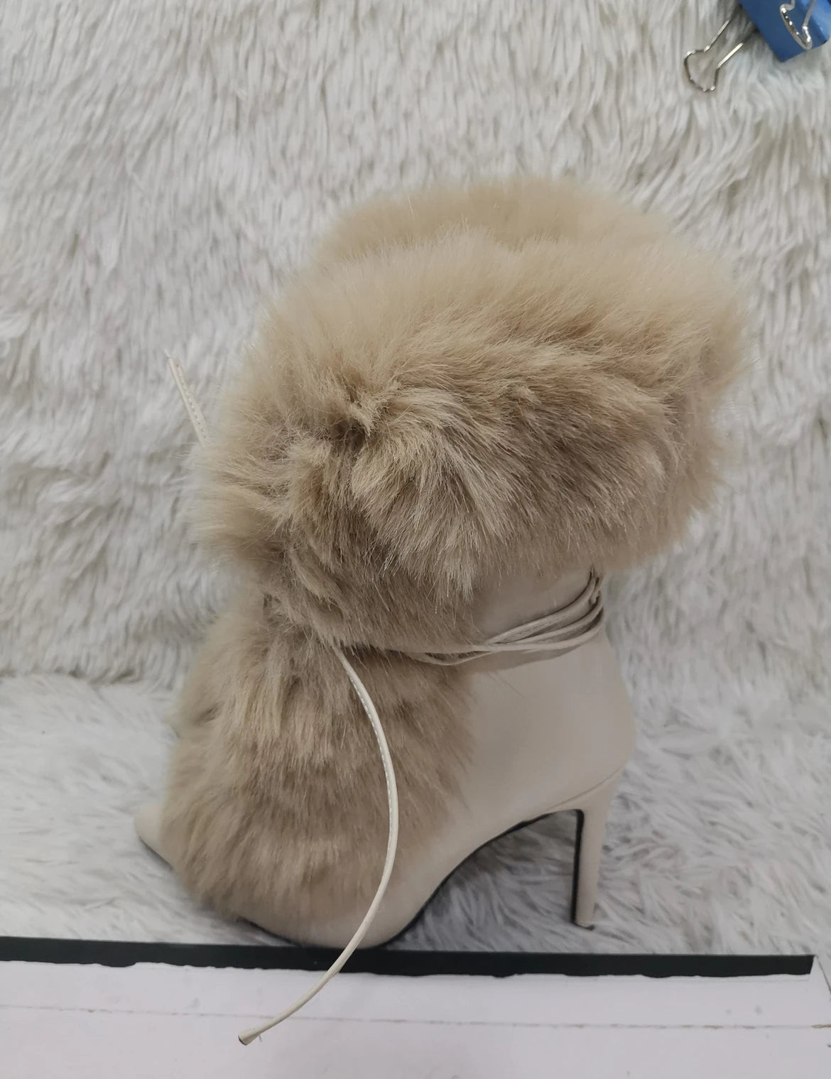 Pointed Toe Fur Mid Calf Boots