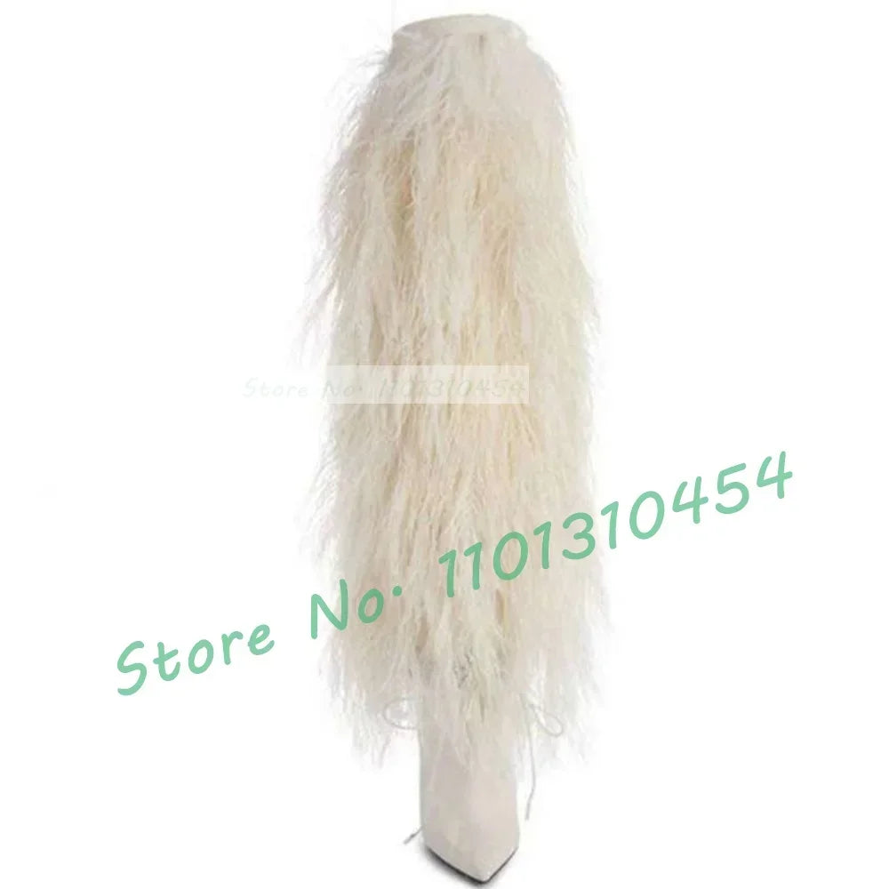 Black Fur Knee-length Boots