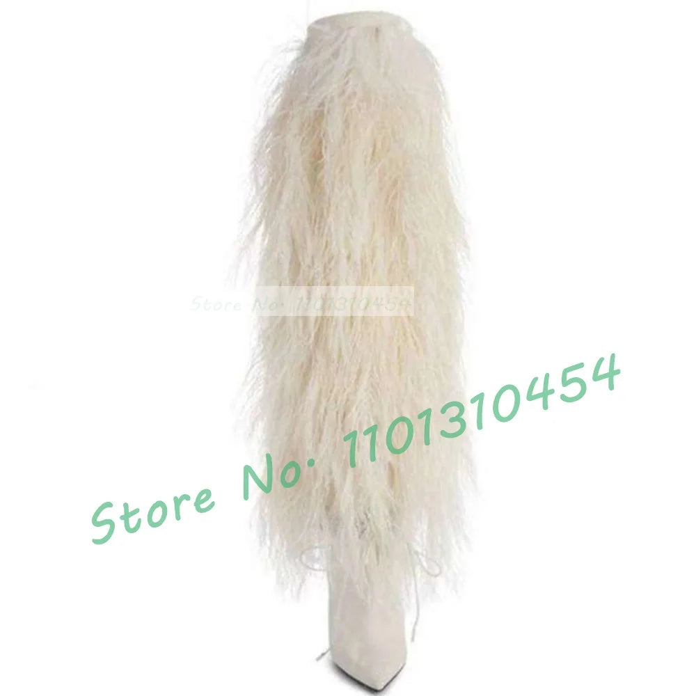 Black Fur Knee-length Boots