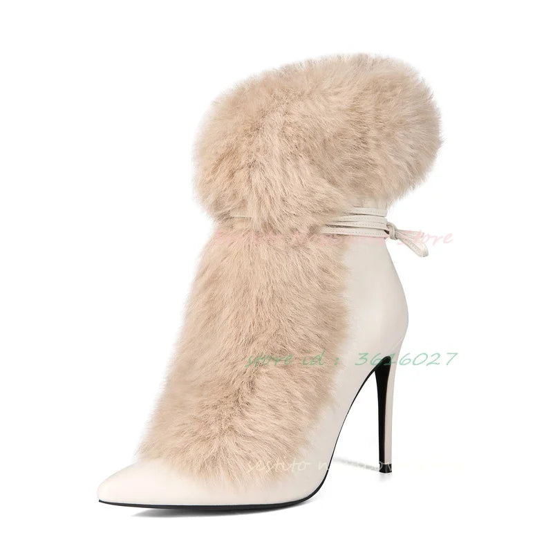 Pointed Toe Fur Mid Calf Boots