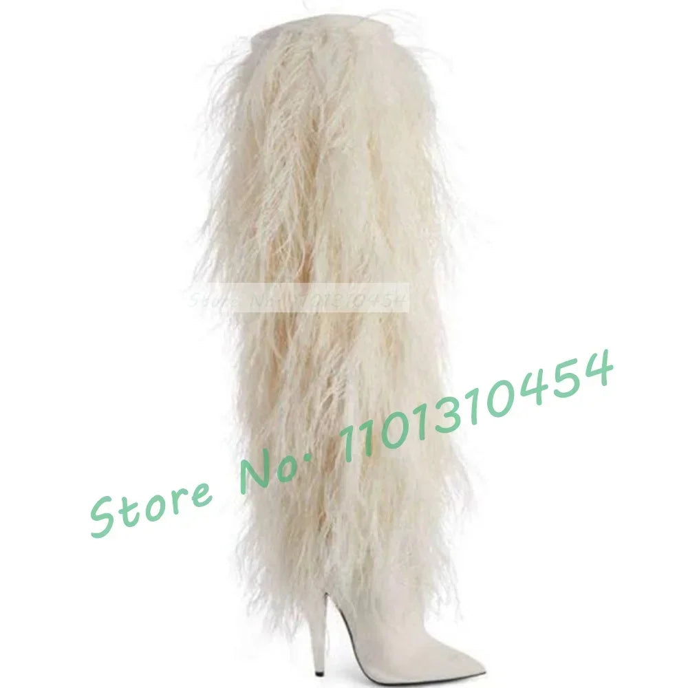 Black Fur Knee-length Boots