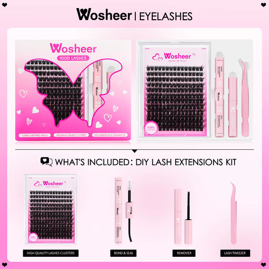 Eyelash Clusters Kit Thick Individual Lashes Lash Bond and Seal and Remover Faux Mink Lashes Eyelash Extension DIY