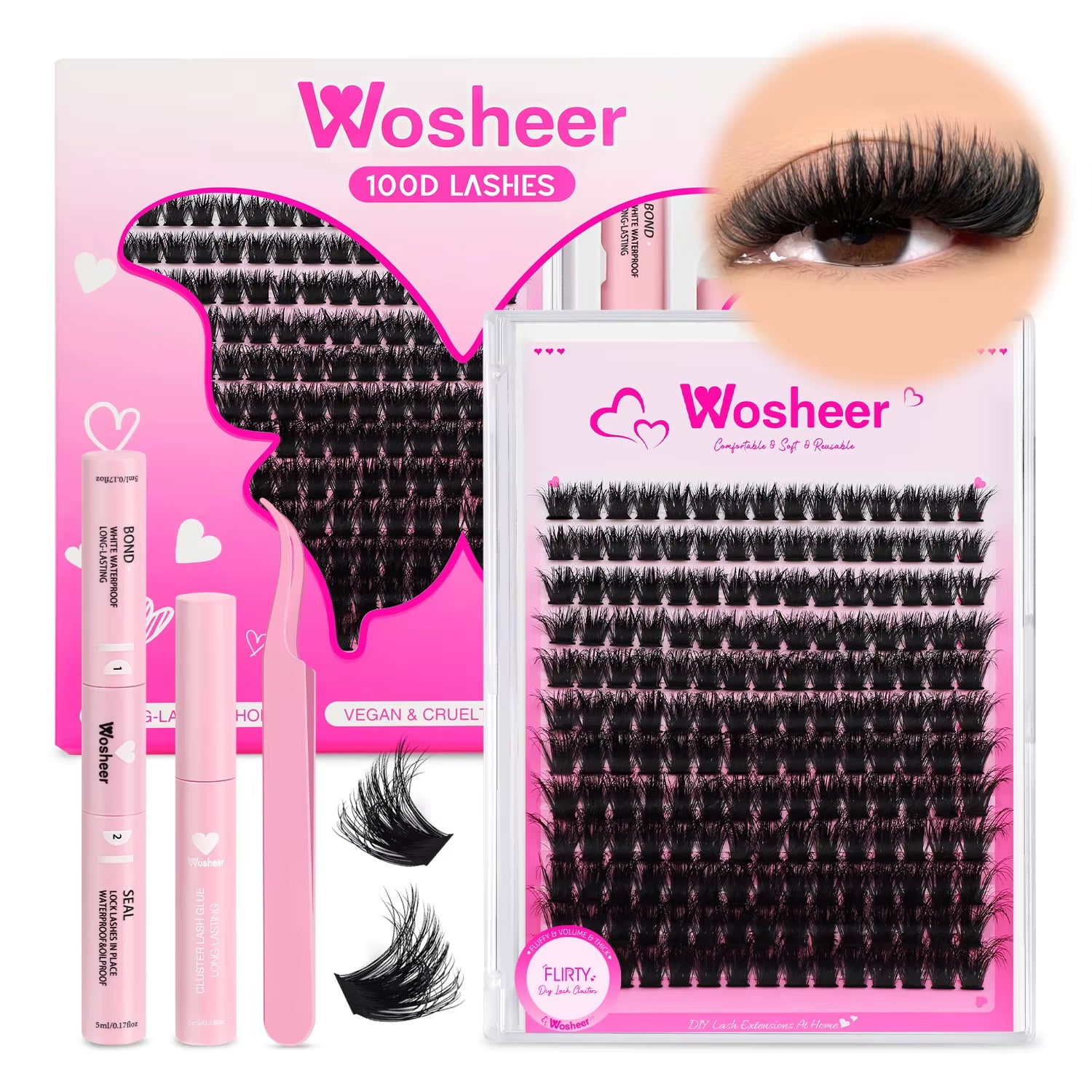 Eyelash Clusters Kit Thick Individual Lashes Lash Bond and Seal and Remover Faux Mink Lashes Eyelash Extension DIY